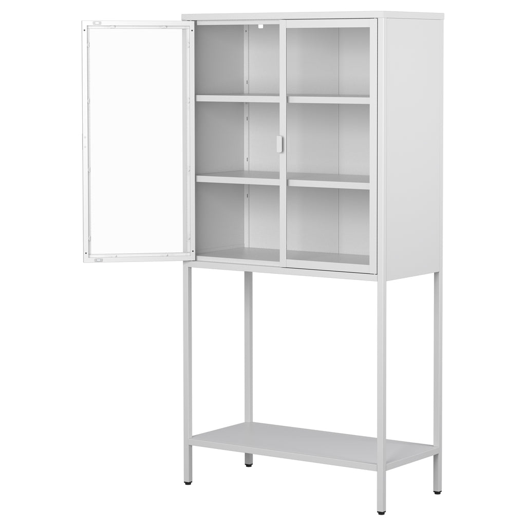 Leoglint 59"H Heavy Duty Metal Storage Cabinet, Display Storage Cabinet with Glass Doors and 2 Adjustable Shelves, Tall Bookcase Modern Bookshelf Cabinet for Home Office, Living Room, Pantry