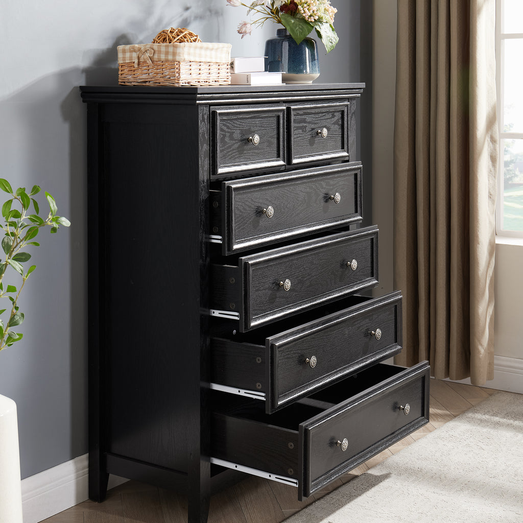 Leoglint Modern 6 Drawers Dresser 6 Drawers Cabinet 6 Drawer Chest,Chest of Drawers Closet Organizers and Storage Clothes Storage Drawers Cabinet for Living Room, Farmhouse Dresser Organizer Black