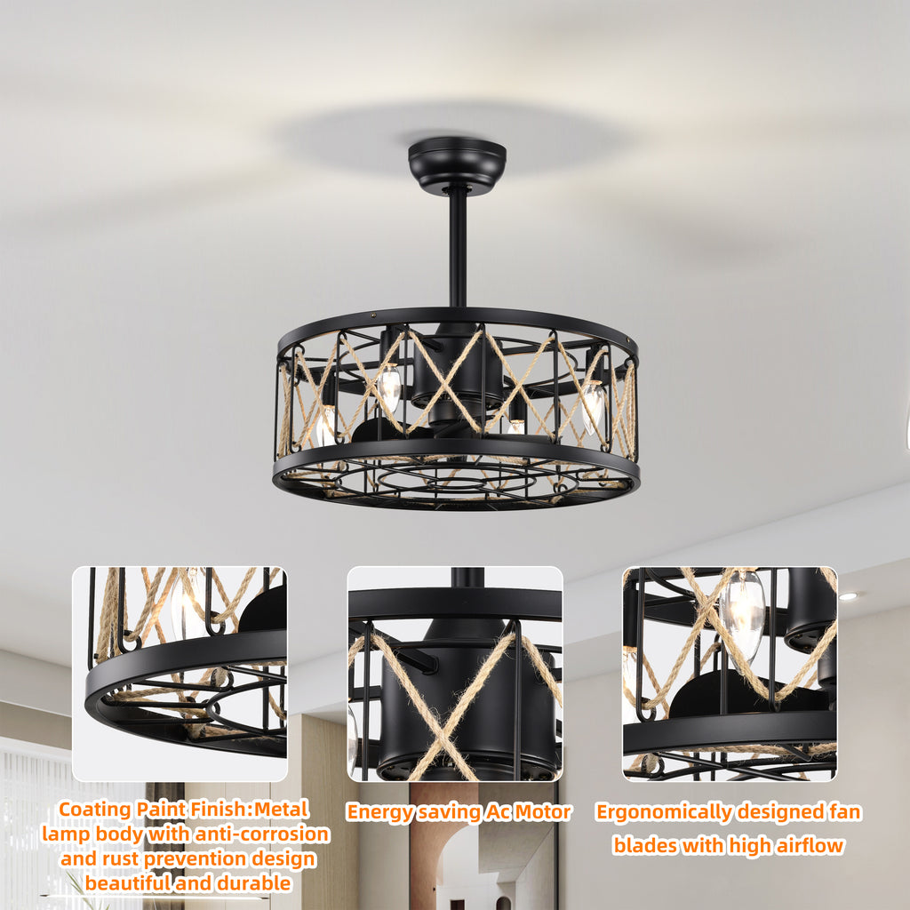 Leoglint Pendant 20.4''Chandelier 5 ABS Fan Blades, Modern Ceiling Fan with Remote Control, Noiseless Reversible AC Motor for Bedroom/Living Room/Study/Patio,Matte Black