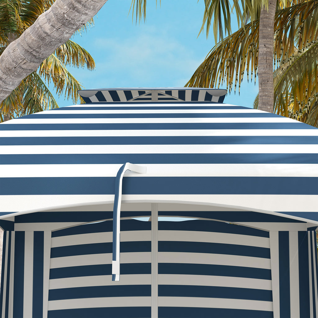 Leoglint 5.8' x 5.8' Portable Beach Outdoor Umbrella with Double-Top, Ruffled Outdoor Cabana with Walls, Vents, Sandbags, Carry Bag, Blue & White Stripe