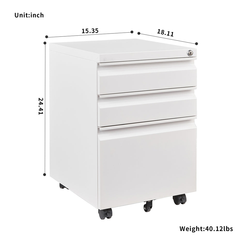 Leoglint 3 Drawer File Cabinet with Lock, Steel Mobile Filing Cabinet on Anti-tilt Wheels, Rolling Locking Office Cabinets Under Desk for Legal/Letter Size