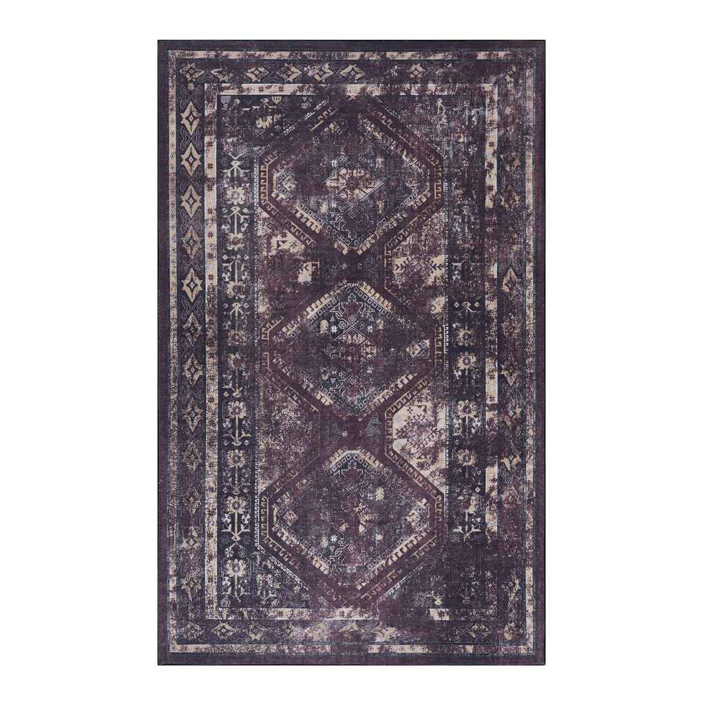 Leoglint 4x6 Area Rugs, Washable Rug, Low-Pile, Non-Slip, Non-Shedding, Foldable, Kid & Pet Friendly - Area Rugs for living room, bedroom, kitchen, dining room rug - Perfect Gift, (Black+Burgundy, 4'x 6')