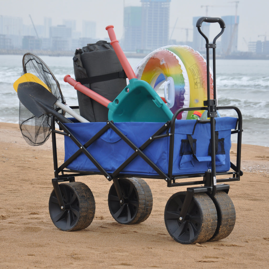 Leoglint Garden cart Folding Wagon Garden Shopping Beach Cart (Blue)