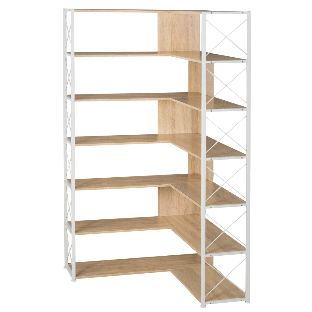 Leoglint 7-Tier Bookcase Home Office Bookshelf,  L-Shaped Corner Bookcase with Metal Frame, Industrial Style Shelf with Open Storage, MDF Board