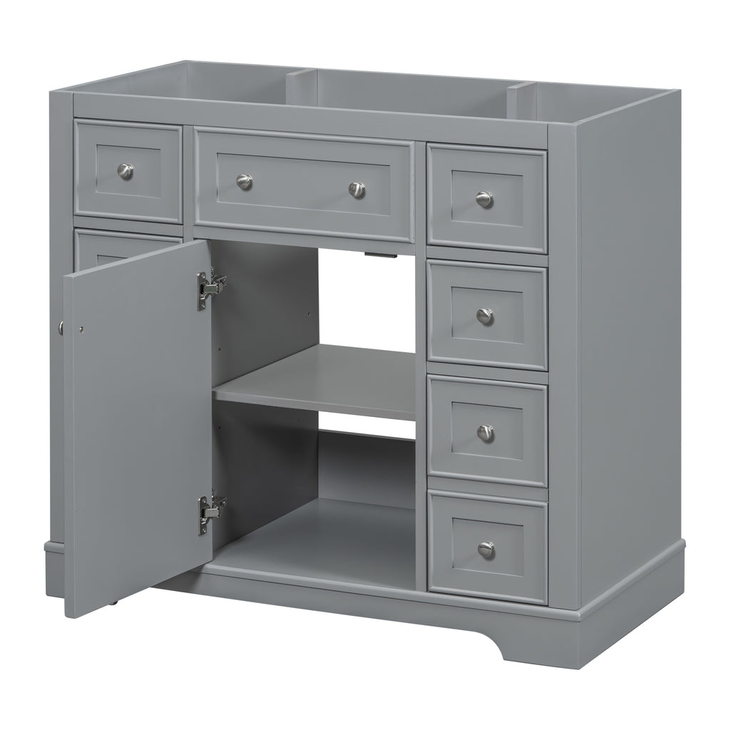 Leoglint 36" Bathroom Vanity without Sink, Cabinet Base Only, One Cabinet and Six Drawers, Grey