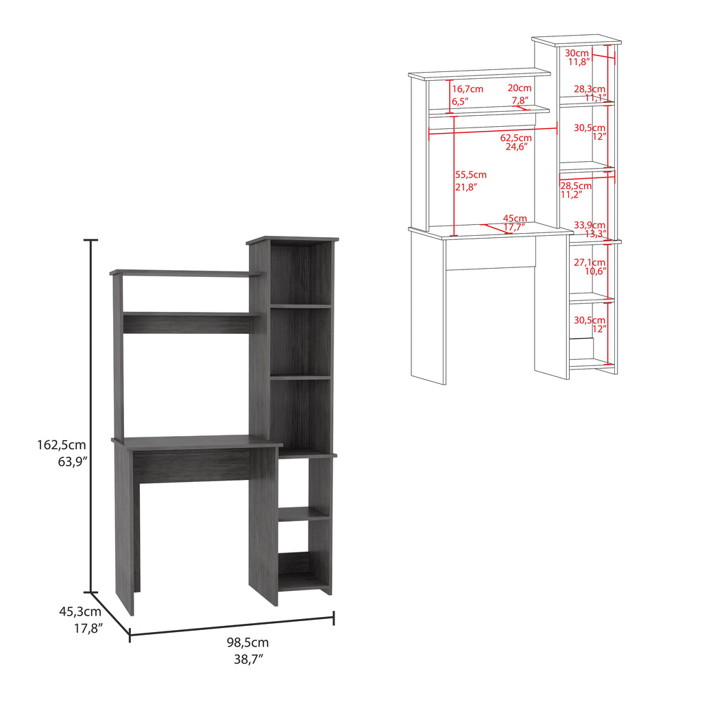 Leoglint Versalles Writintg Office Desk, Two Superior Shelves, Five Cubbies -Smokey Oak