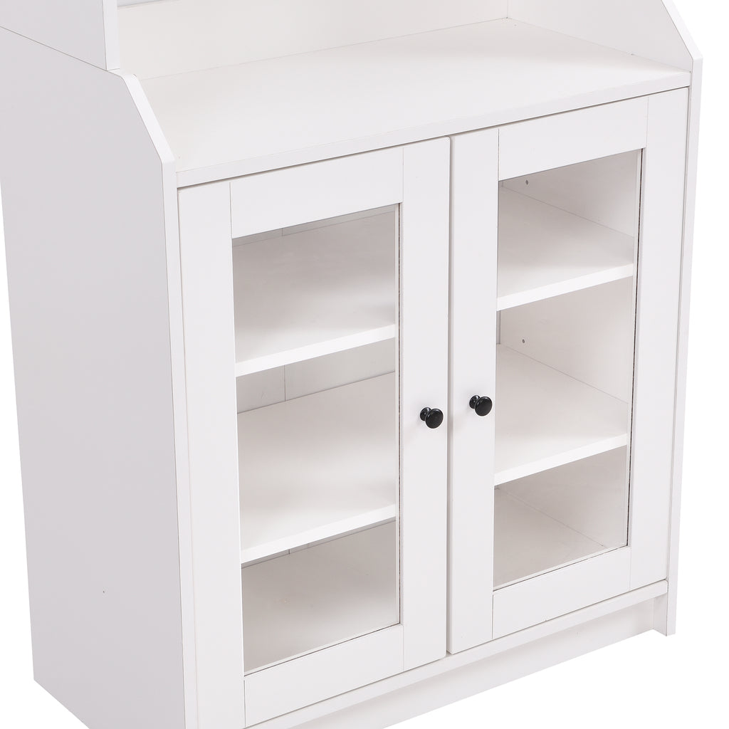 Leoglint ON-TREND Elegant Tall Cabinet with Acrylic Board Door, Versatile Sideboard with Graceful Curves, Contemporary Bookshelf with Adjustable Shelves for Living Room, White