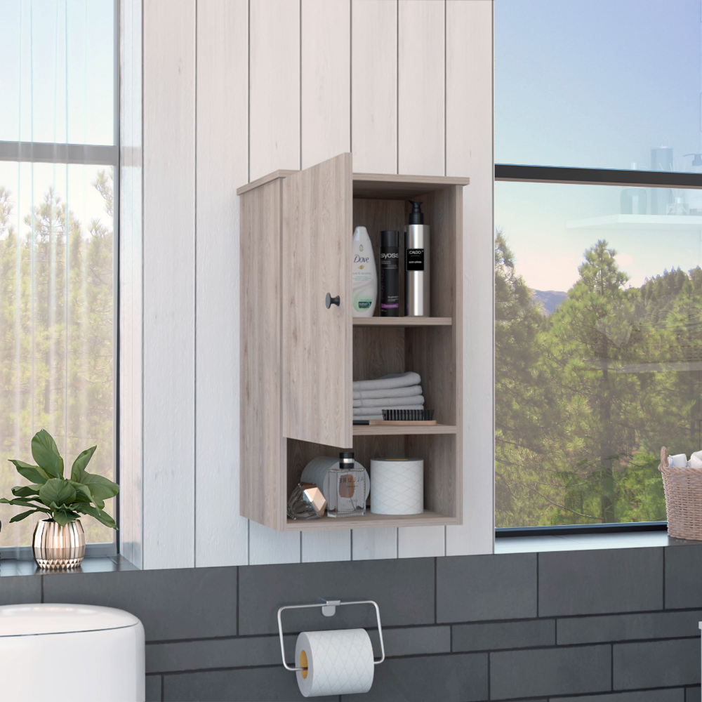 Leoglint Medicine 28H" Single Door Cabinet, One Shelf, Two Interior Shelves, Light Gray