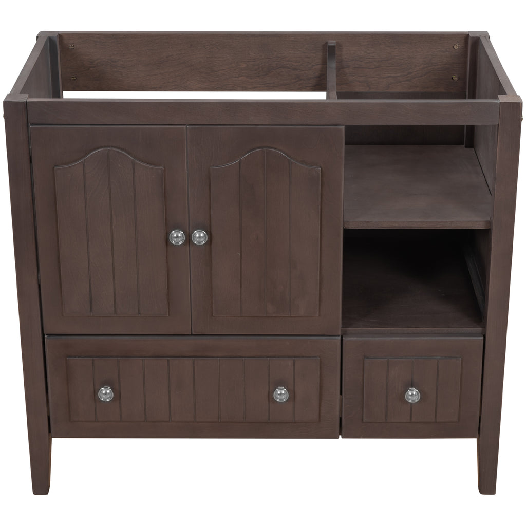 Leoglint 36" Bathroom Vanity Base Only, Solid Wood Frame and MDF Boards, Brown