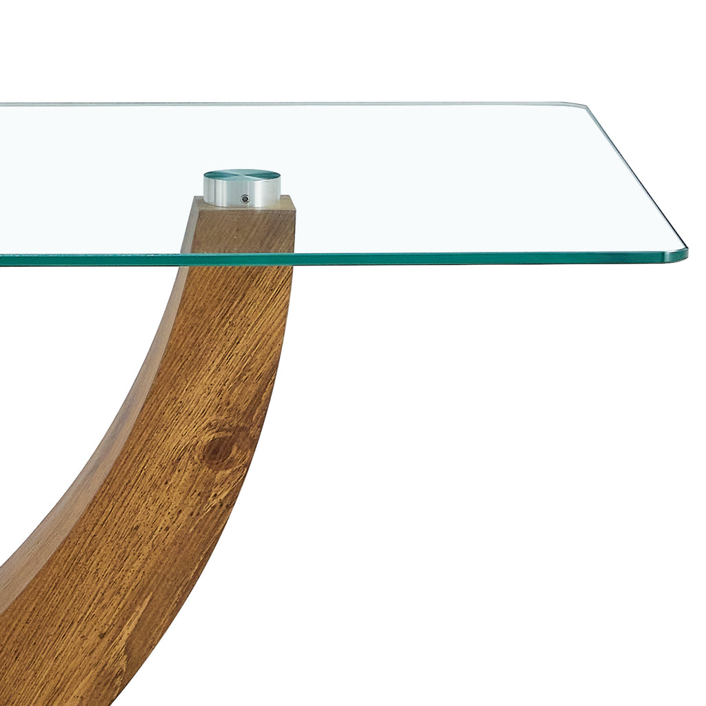 Leoglint Modern minimalist transparent tempered glass coffee table with wooden MDF legs and stainless steel decorative columns. Computer desk. Game table. CT-907