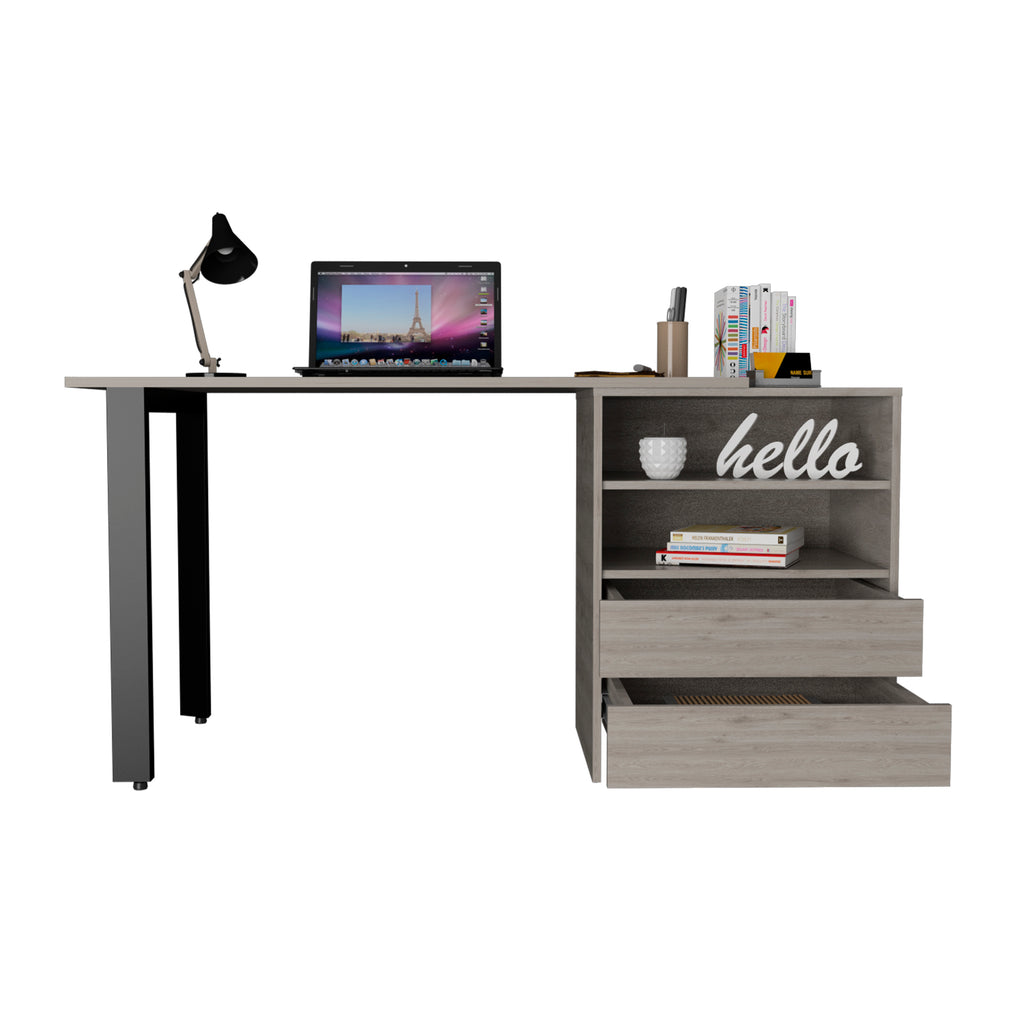 Leoglint Malaui 120 Office Desk, Two Legs, Two Drawers, Two Shelves -Light Gray