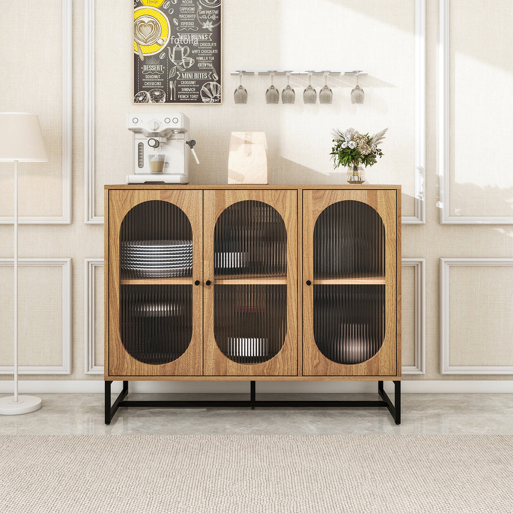 Leoglint Storage Cabinet with Glass Door, Sideboard Buffet Cabinet for Kitchen,Dining Room, Walnutcolor