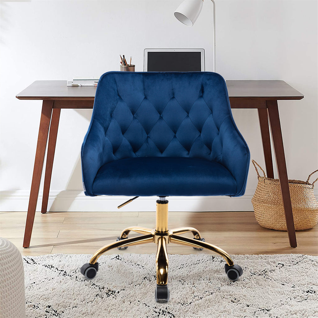 Leoglint COOLMORE Velvet Home Office Chair, Modern Cute Computer Chair, Wheels Swivel Height Adjustable Swivel Task Chair for Home Office (Navy Velvet)