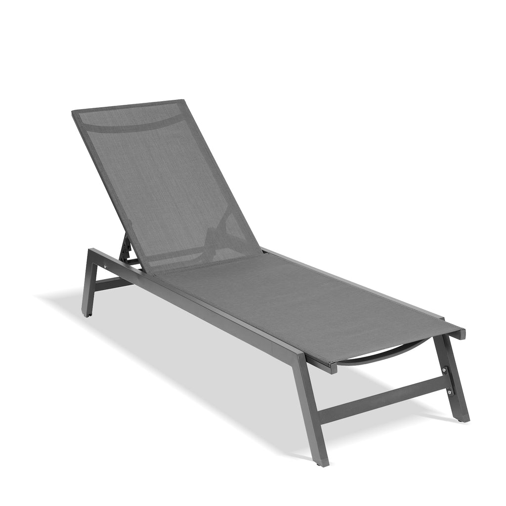 Leoglint Chaise Lounge Outdoor Chair,Five-Position Adjustable Aluminum Recliner,All Weather For Patio,Beach,Yard, Pool(Grey Frame/Dark Grey Fabric)