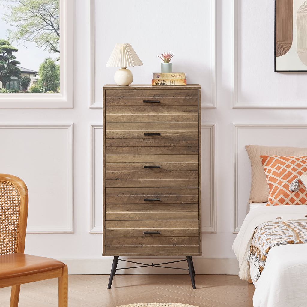 Leoglint 5-Drawer Chest - Spacious and Stylish Chest of Drawers,  Dresser for Bedroom, Closet, Hallway, 23.6"W x 15.7"D x 48"H, Rustic Walnut