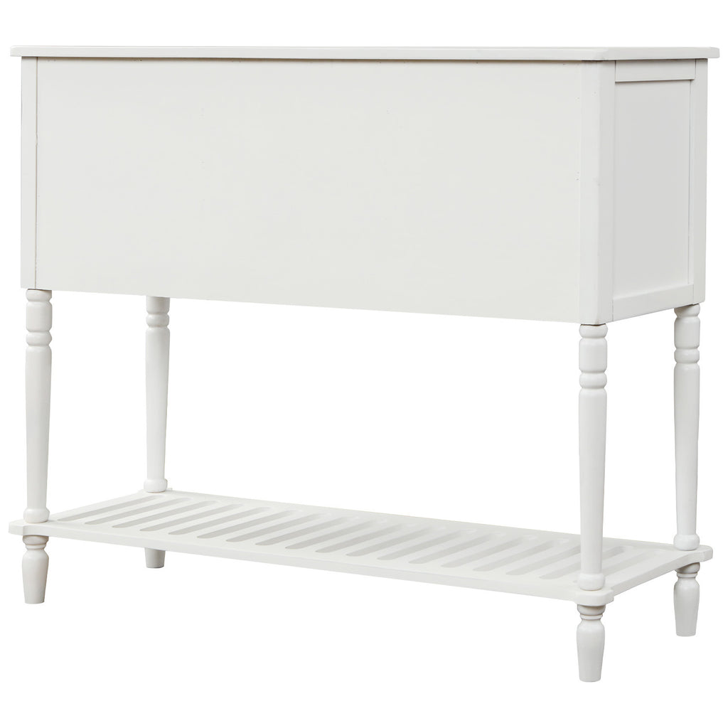 Leoglint TREXM Sideboard Console Table with Bottom Shelf, Farmhouse Wood/Glass Buffet Storage Cabinet Living Room (White)