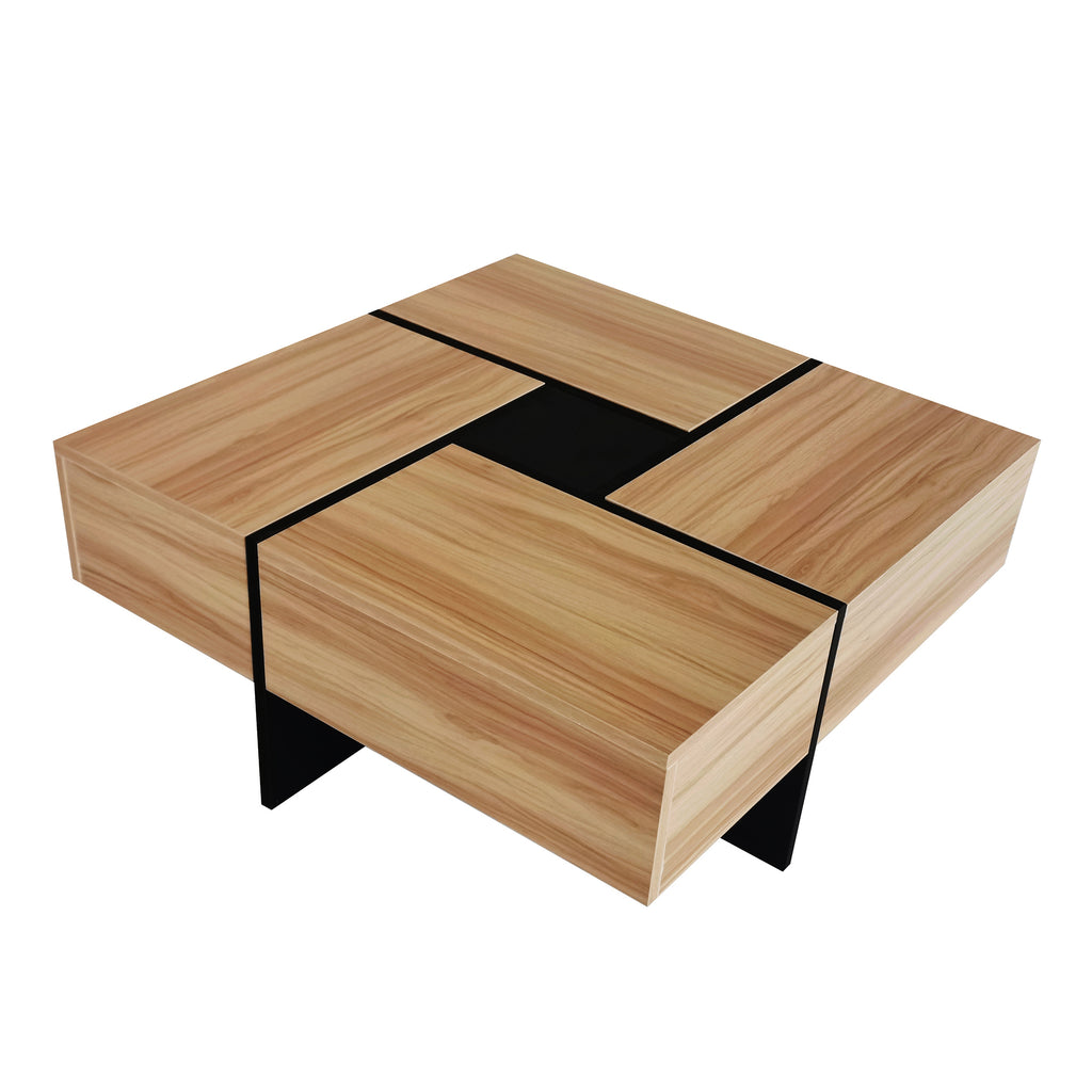 Leoglint ON-TREND Unique Design Coffee Table with 4 Hidden Storage Compartments, Square Cocktail Table with Extendable Sliding Tabletop, UV High-gloss Design Center Table for Living Room, 31.5"x 31.5"