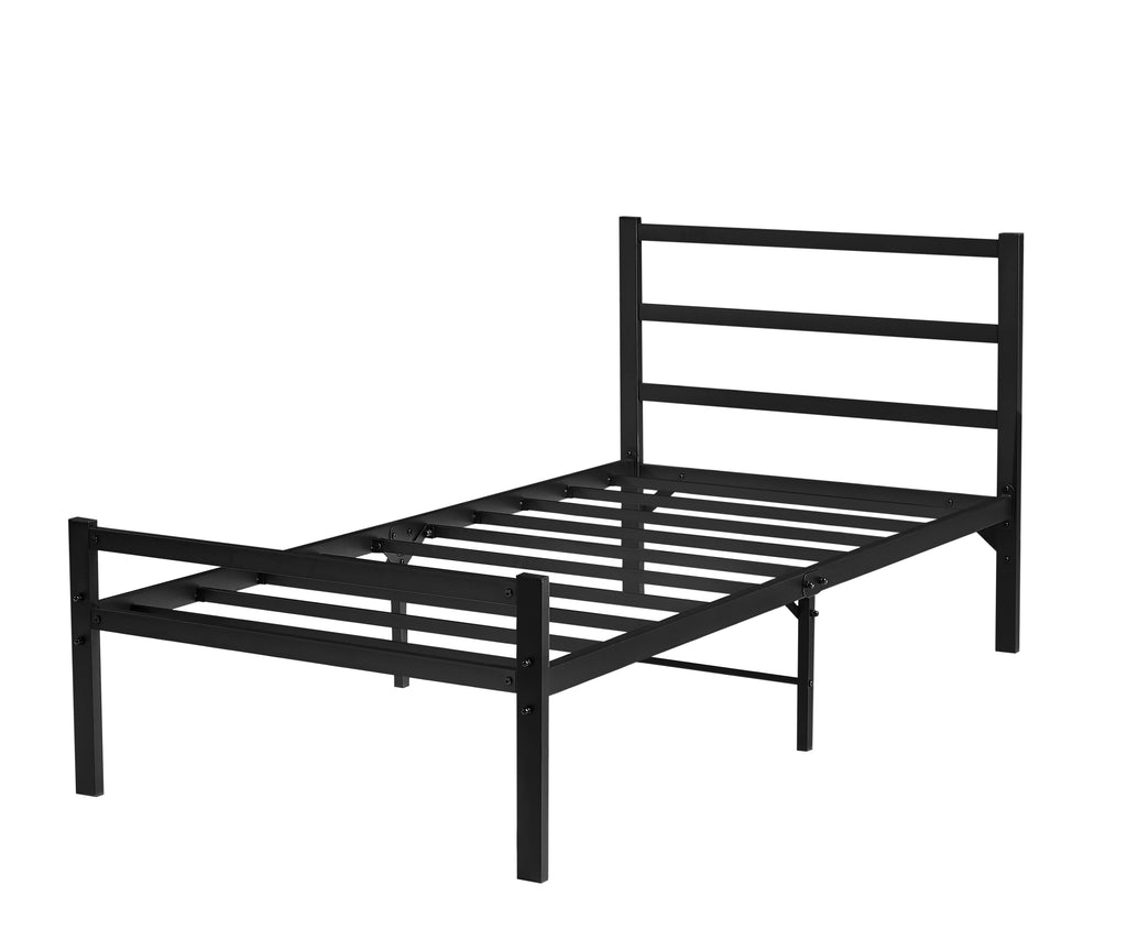 Twin Bed Frame with Headboard and Footboard, Bed Frame Platform with Storage Space, Heavy Duty Metal Bed No Box Spring Required, 11'' Under-Bed Storage, Anti-Slip, Noise Free, Black