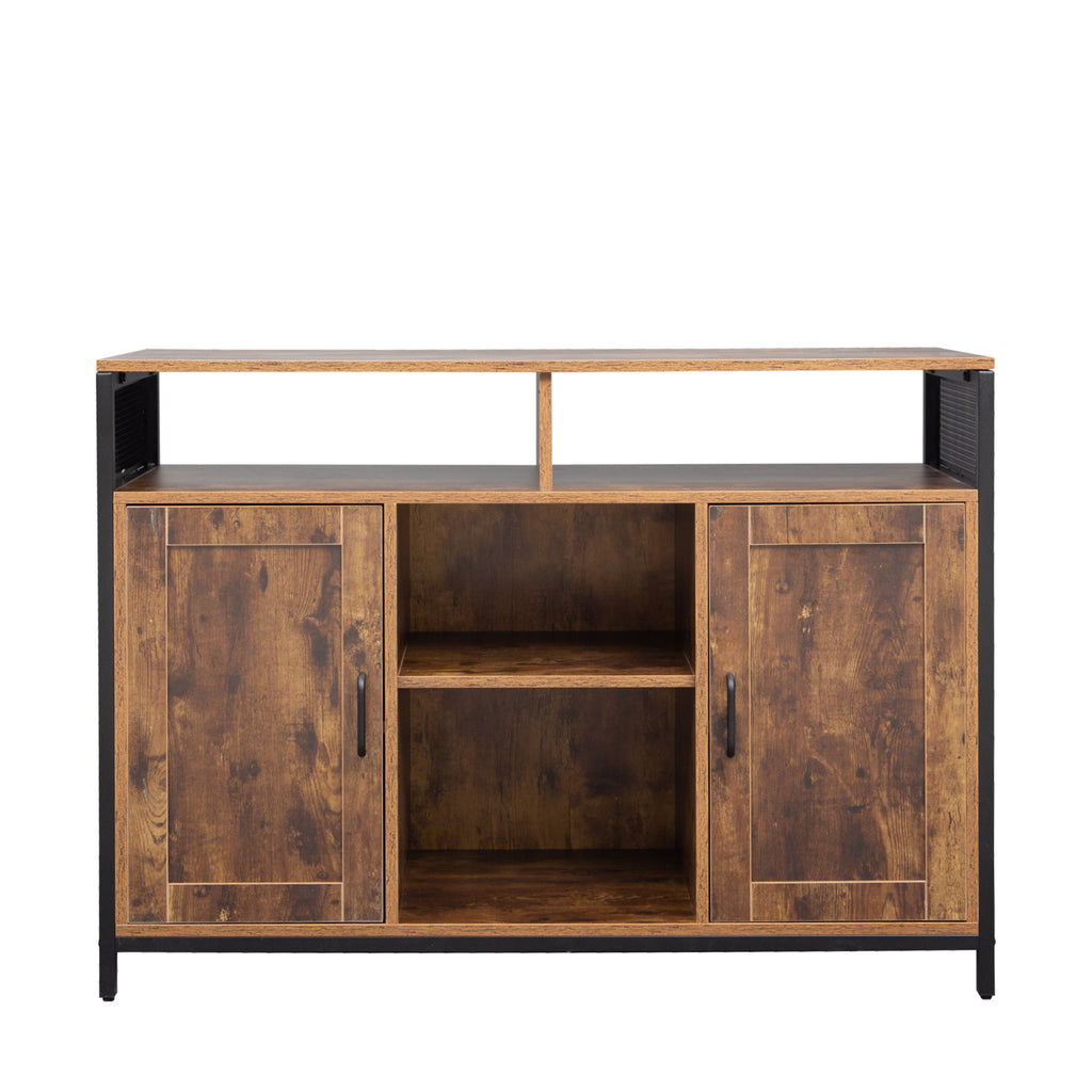 Leoglint Sideboard, storage cabinet with open shelves for kitchen dining room living room, industrial style, Rustic Brown, 43.7x15.74x31.5Inches