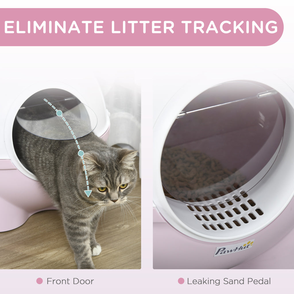 Leoglint Hooded Cat Litter Box, Large Kitty Litter Pan with Lid, Scoop, Leaking Sand Pedal, Top Handle, Light Pink