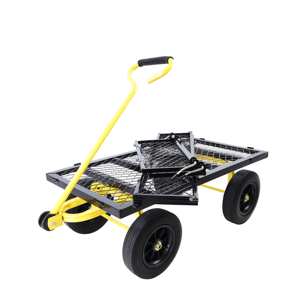 Leoglint (Black +Yellow solid wheels wagon cart)Solid wheels Tools cart Wagon Cart Garden cart trucks make it easier to transport firewood