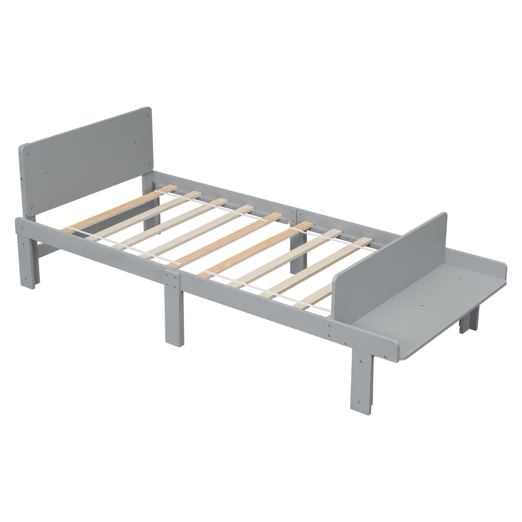 Twin Bed Frame with Footboard Bench,Grey