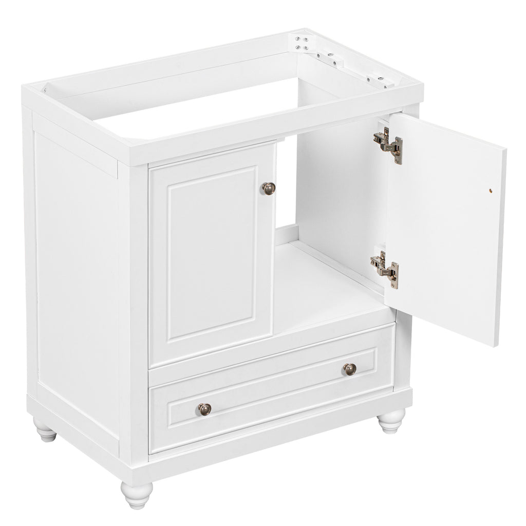 Leoglint 30" Bathroom Vanity without Sink, Base Only, Cabinet with Doors and Drawer, Solid Frame and MDF Board, White