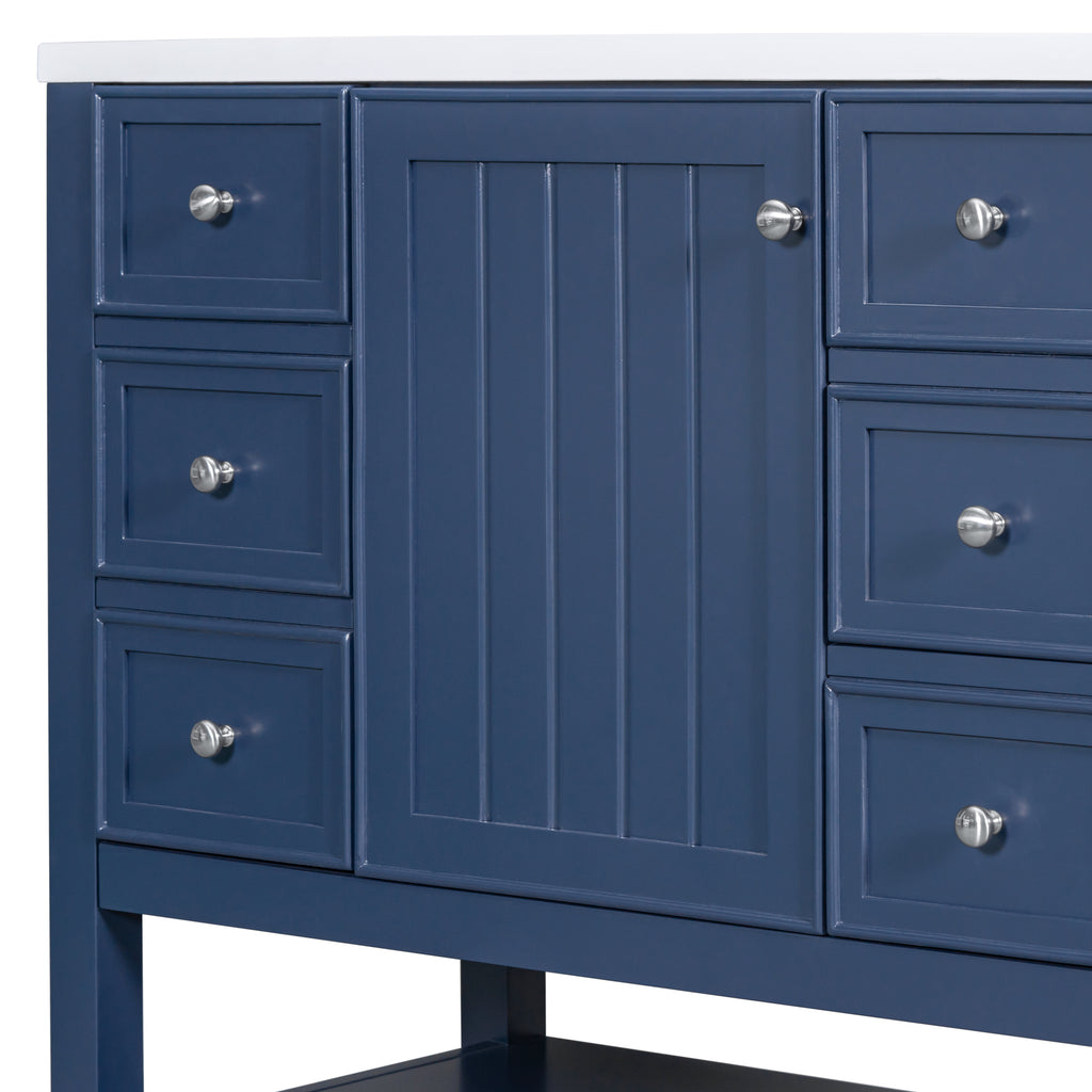 Leoglint 36" Bathroom Vanity without Sink, Cabinet Base Only, One Cabinet and three Drawers, Blue