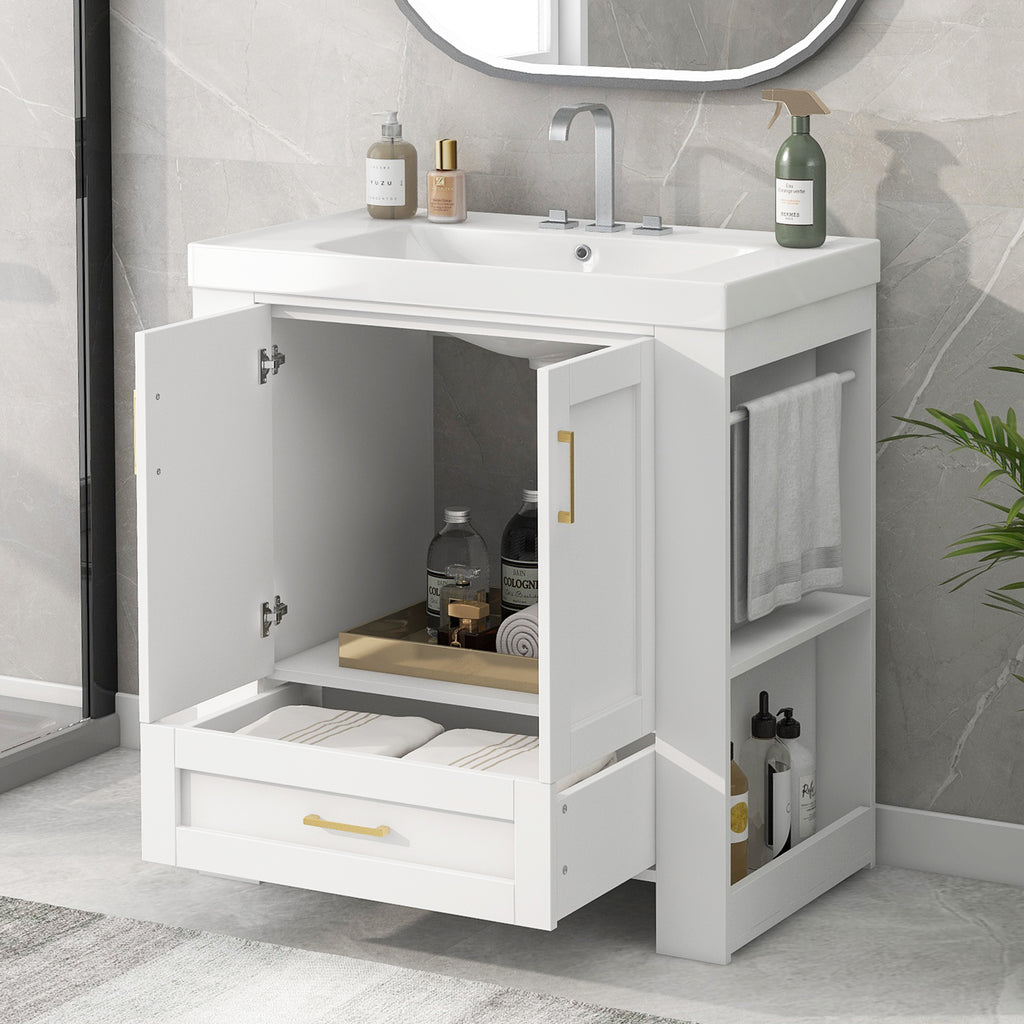 Leoglint 30'' Bathroom Vanity with Seperate Basin Sink, Modern Bathroom Storage Cabinet with Double-sided Storage Shelf, Freestanding Bathroom Vanity Cabinet with Single Sink