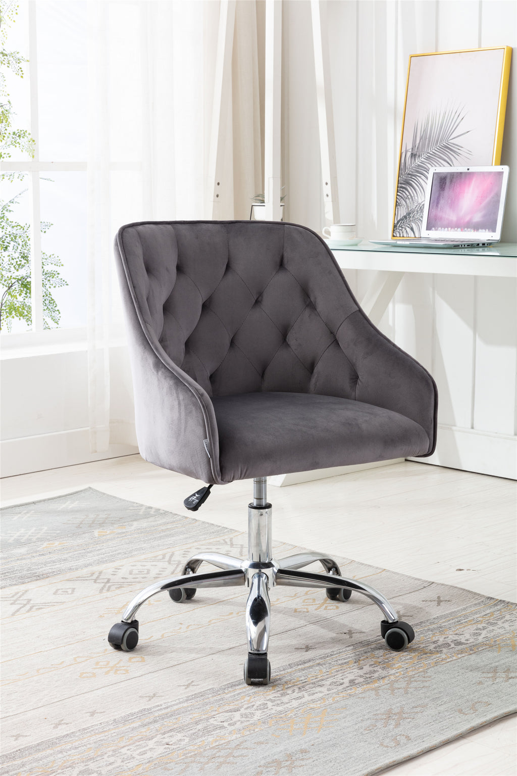 Leoglint COOLMORE Velvet Home Office Chair, Modern Cute Computer Chair, Wheels Swivel Height Adjustable Swivel Task Chair for Home Office(Dark Gray Velvet)