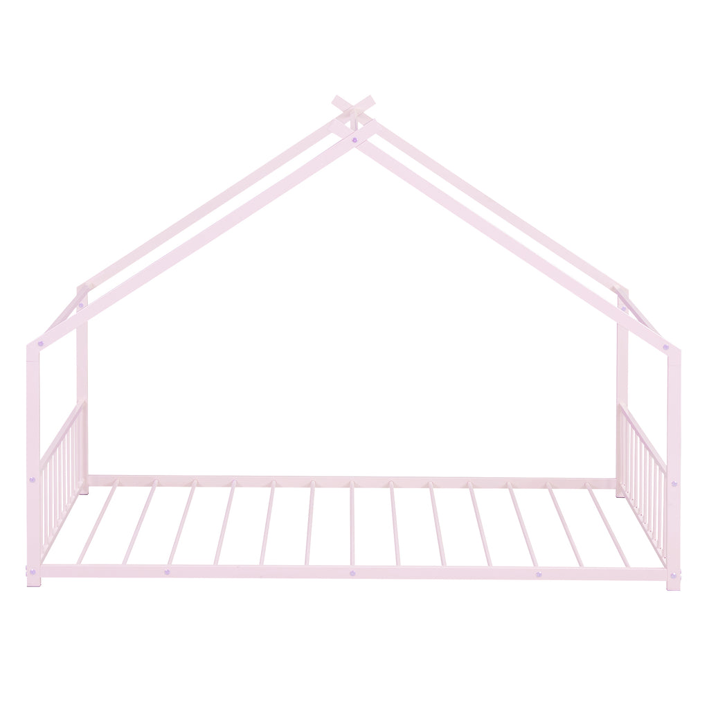 Leoglint Twin Size Metal House Bed Frame, Pink