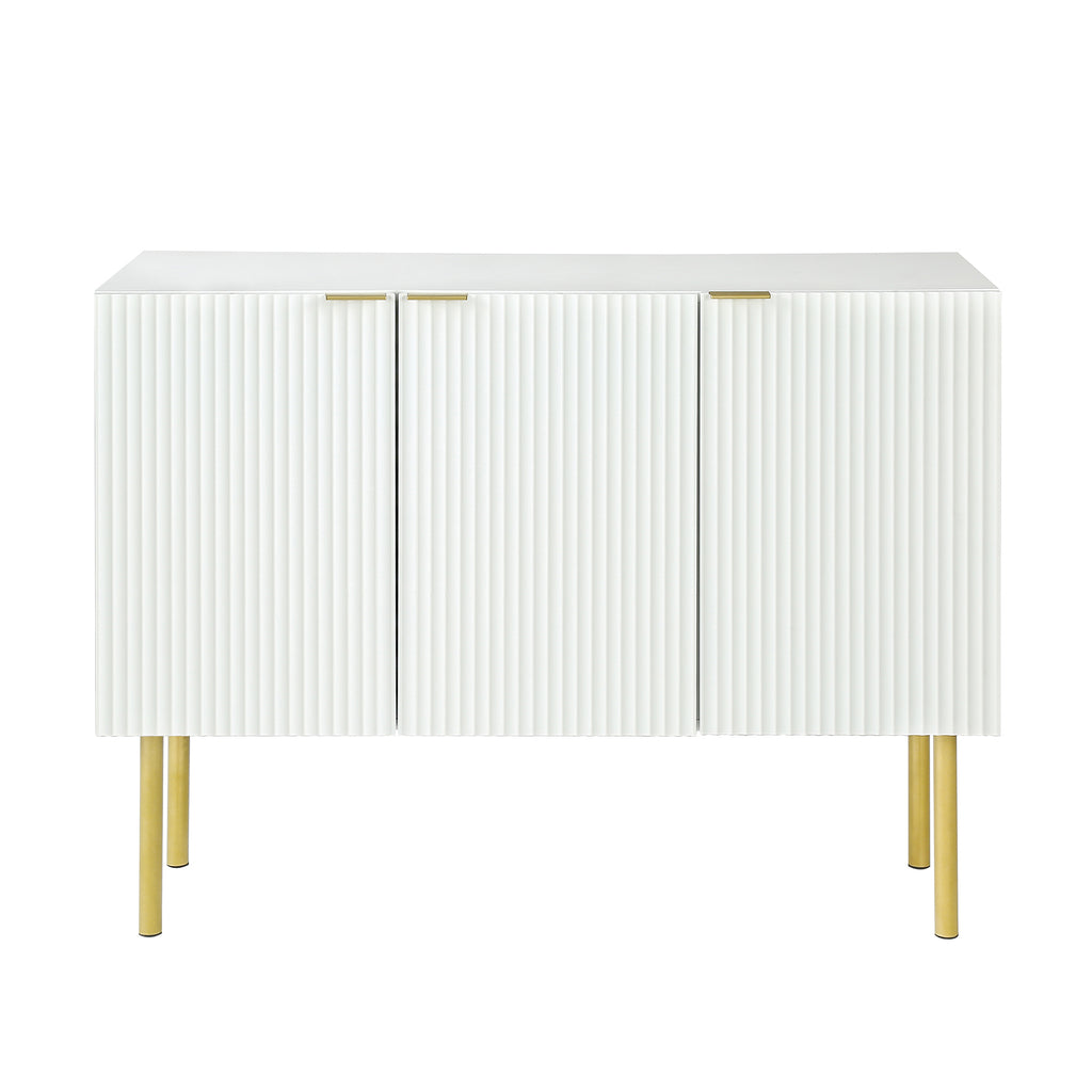 Leoglint TREXM Modern Simple & Luxury Style Sideboard Particle Board & MDF Board Cabinet with Gold Metal Legs & Handles, Adjustable Shelves for Living Room, Dining Room (White)