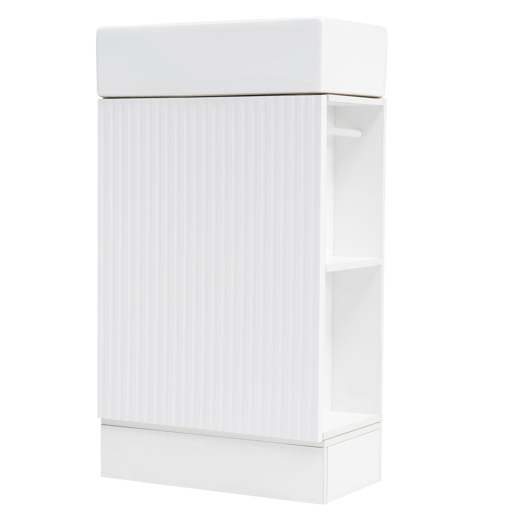 Leoglint 18.6" Bathroom Vanity with Sink, Bathroom Vanity Cabinet with Two-tier Shelf, Left or Right Orientation, White