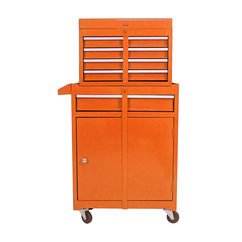 Leoglint Detachable 5 Drawer Tool Chest with Bottom Cabinet and One Adjustable Shelf--Orange