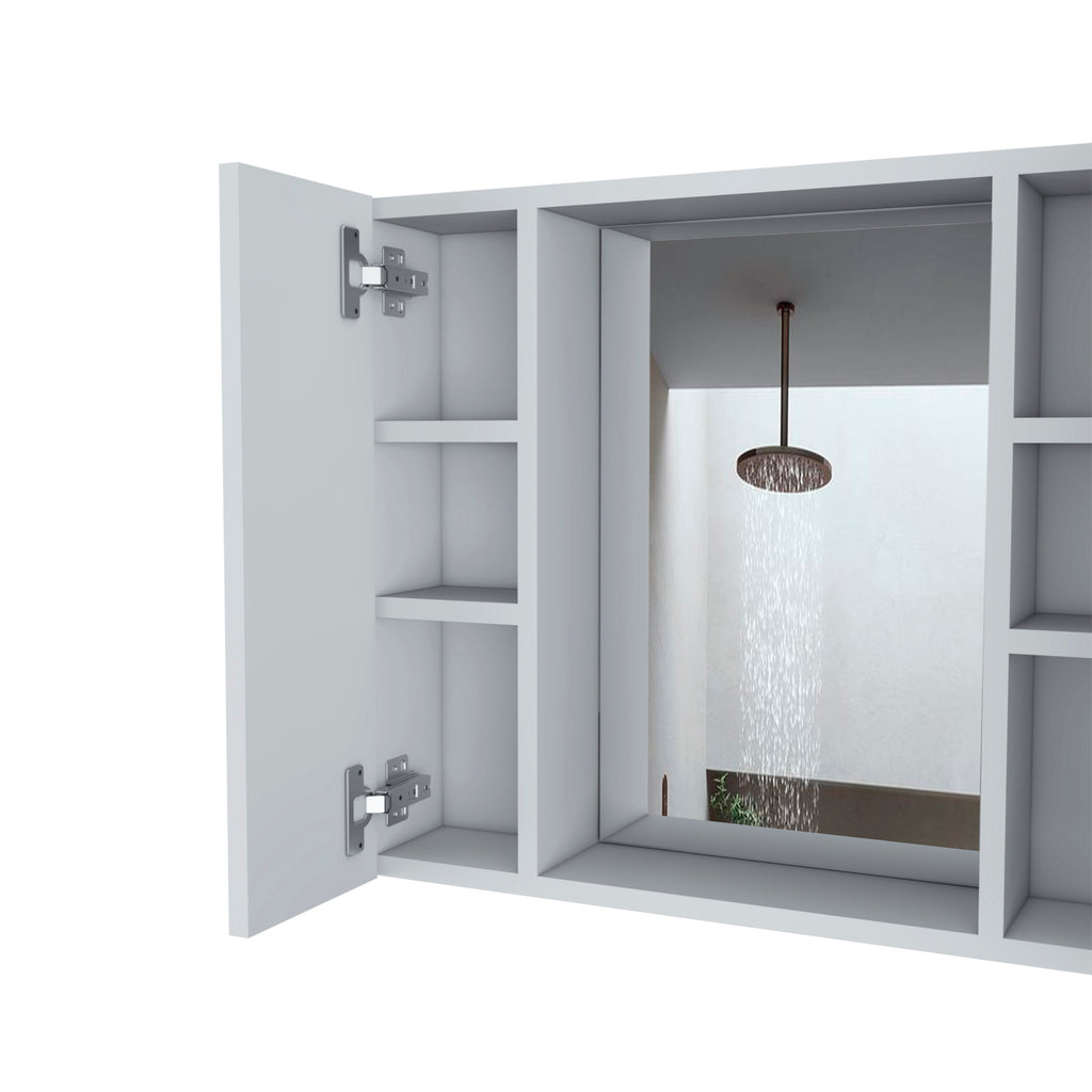 Leoglint Medicine Cabinet Hops, Double Door, Mirror, One External Shelf, White Finish