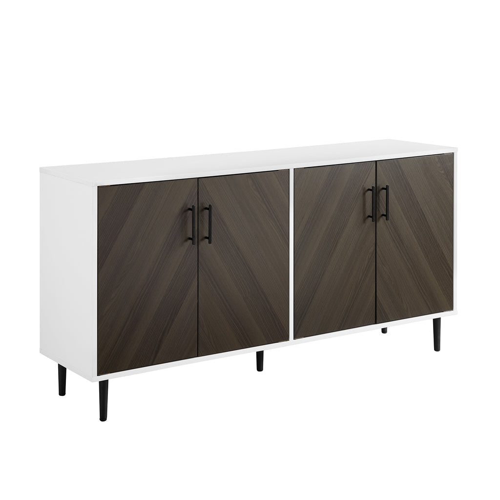 Leoglint Sideboard Mid-Century Modern Faux-Bookmatch Door Buffet - Ash Brown Bookmatch / Solid White