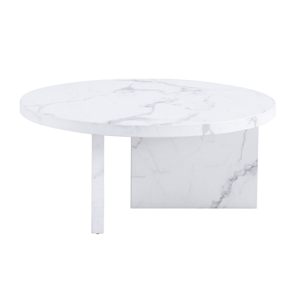 Leoglint A white MDF material circular patterned coffee table, a 31.4-inch white center table, modern coffee table, suitable for small spaces and living rooms.