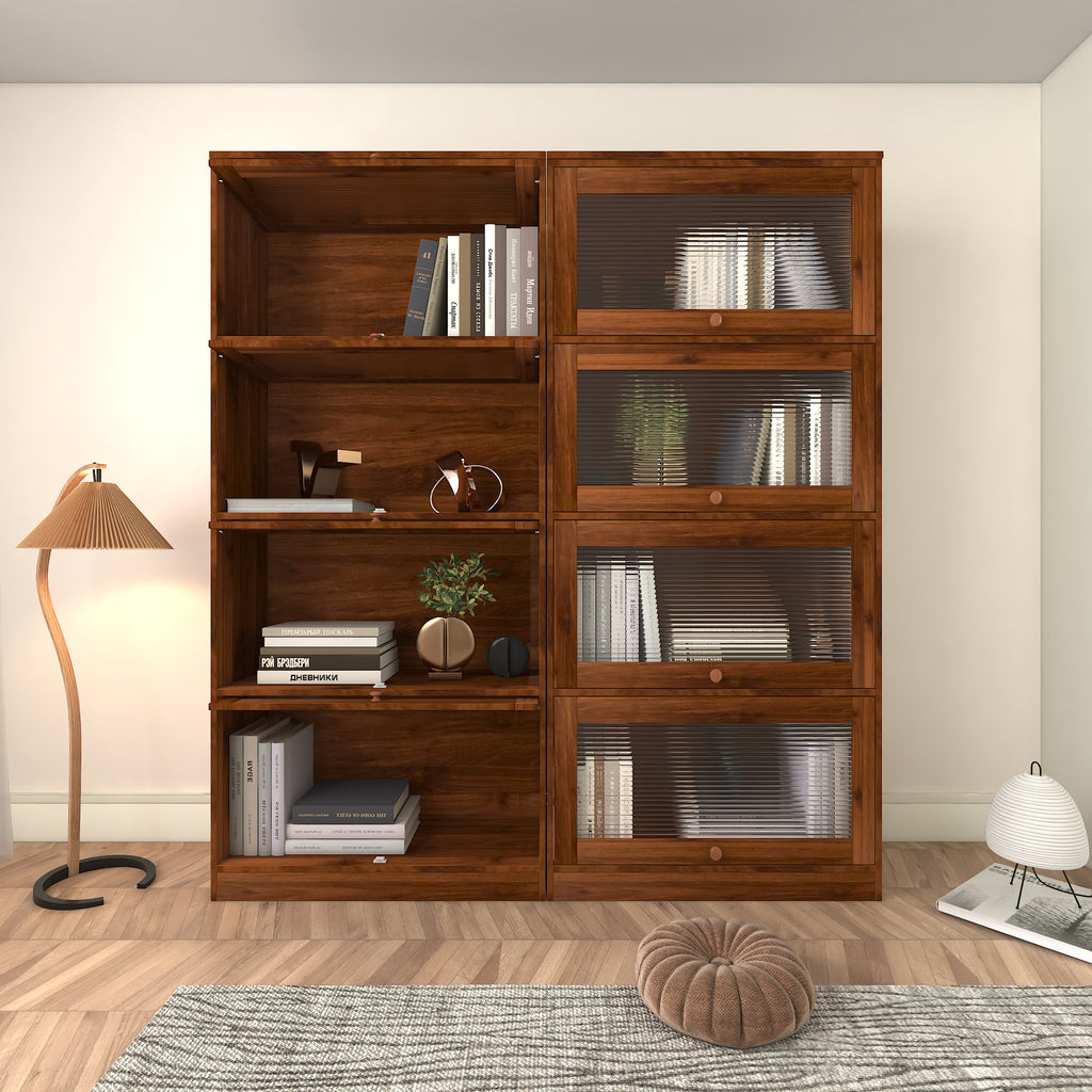 Leoglint Bookcase Contemporary Closed Back Glass Doors Office Storage Cabinet Floor-to-Ceiling Low Cabinet Bookcase Against Wall Dustproof Bookshelf