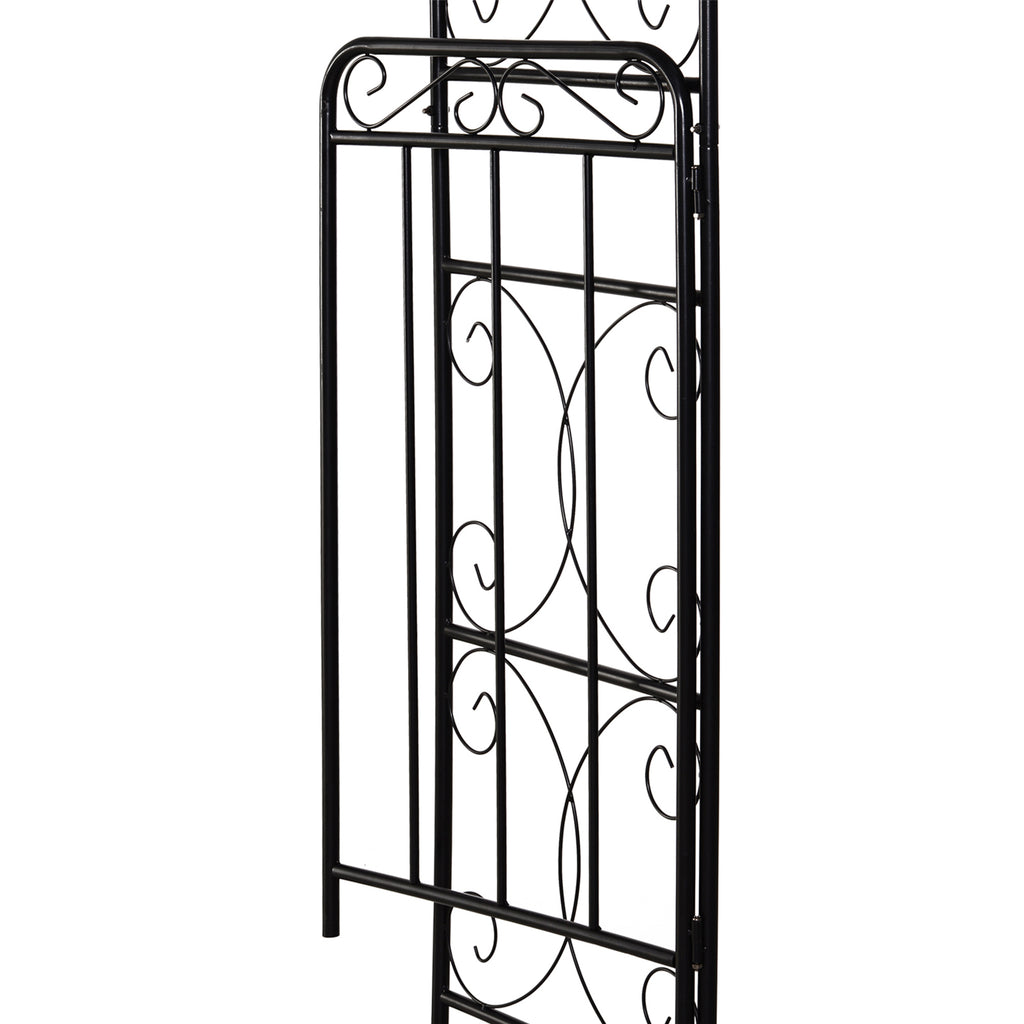 Leoglint 84" Garden Trellis Arch Arbor with Gate, Metal Arch Trellis, Garden Archway for Climbing Vines, Wedding Ceremony Decoration, Flourishes & Arrow Tips, Black