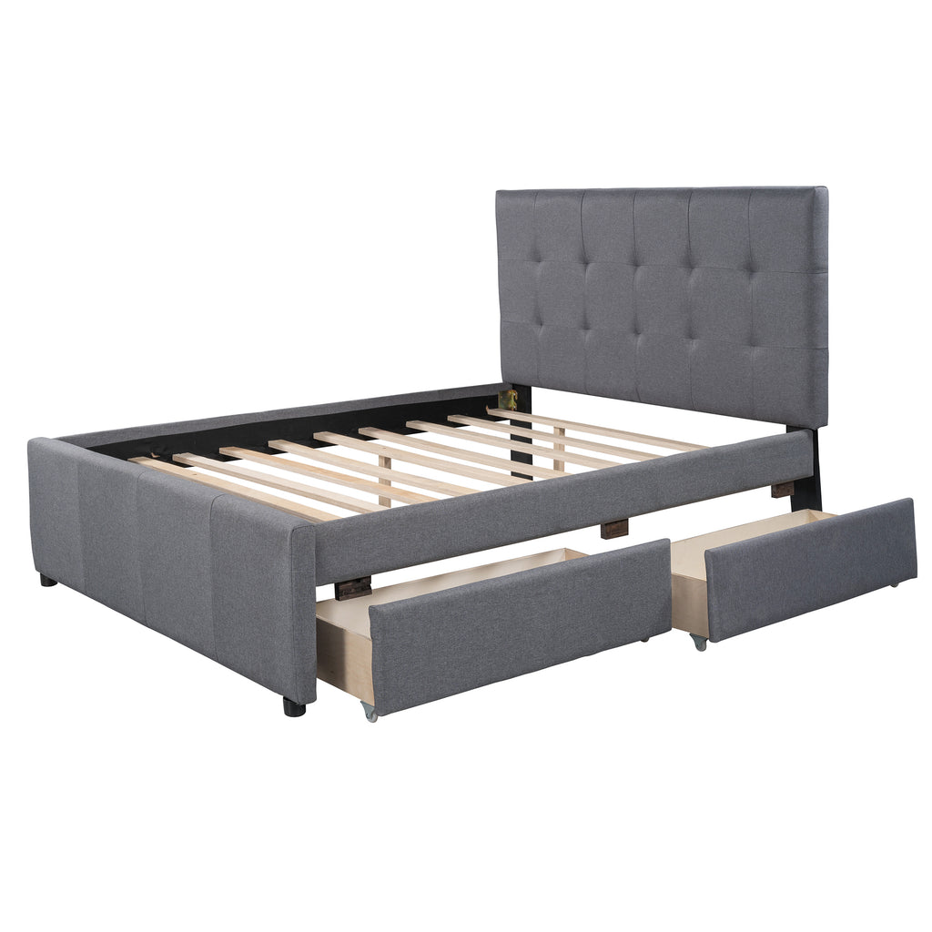 Leoglint Linen Upholstered Platform Bed Frame With Headboard and Two Drawers, Full(Old SKU: SM000505AAE)