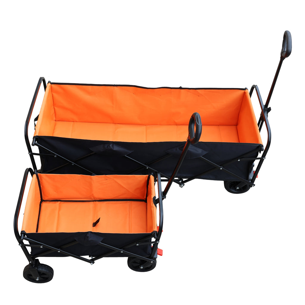 Leoglint Big large capacity Folding Garden cart Extra Long Extender Wagon Cart Folding Wagon Garden Shopping Beach Cart (black + orange)