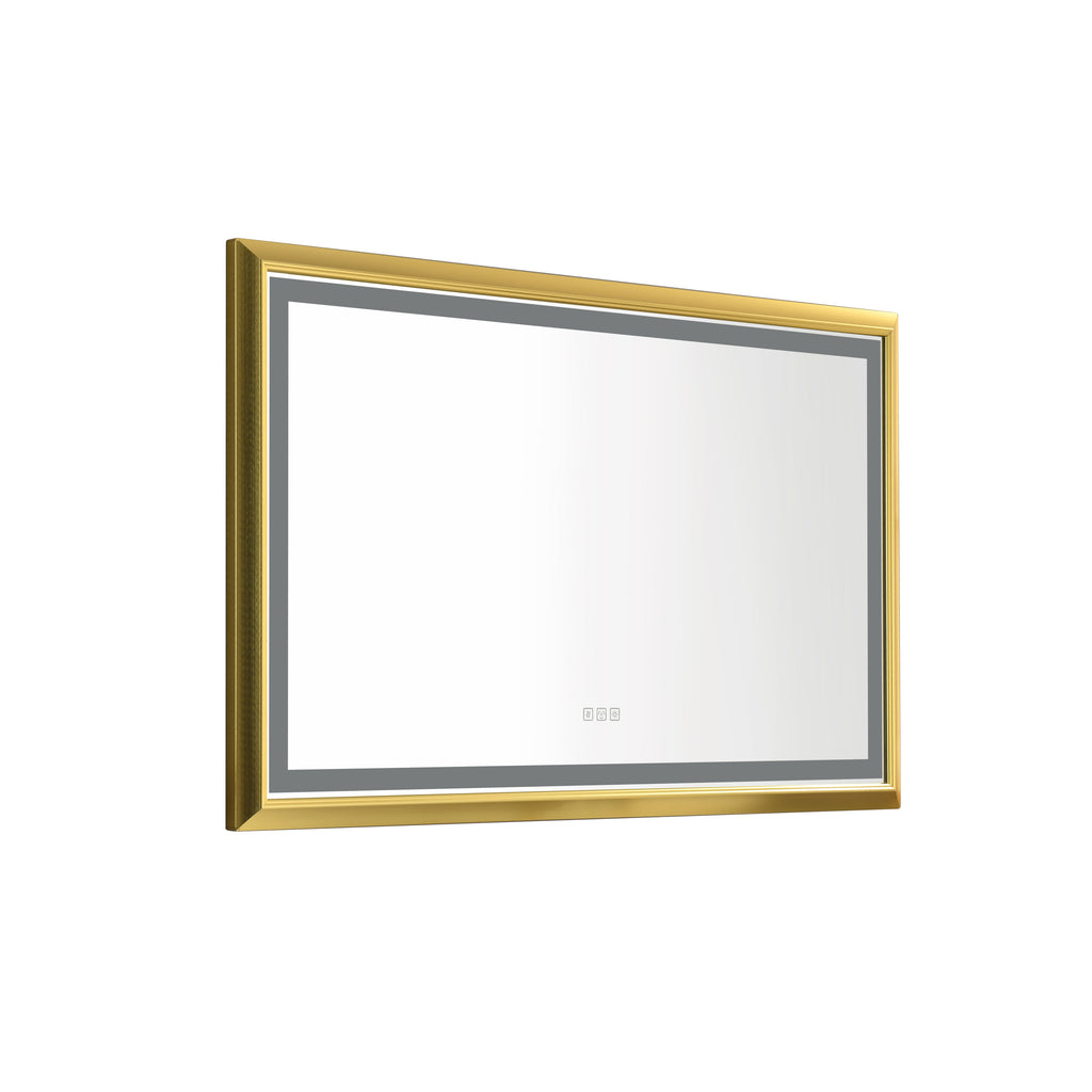 Leoglint 48 in. W x 30 in. H Oversized Rectangular Gold Framed LED Mirror Anti-Fog Dimmable Wall Mount Bathroom Vanity Mirror   Wall Mirror Kit For Gym And Dance Studio