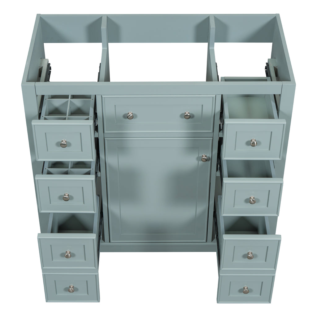 Leoglint 36" Bathroom Vanity without Sink, Cabinet Base Only, One Cabinet and Six Drawers, Green