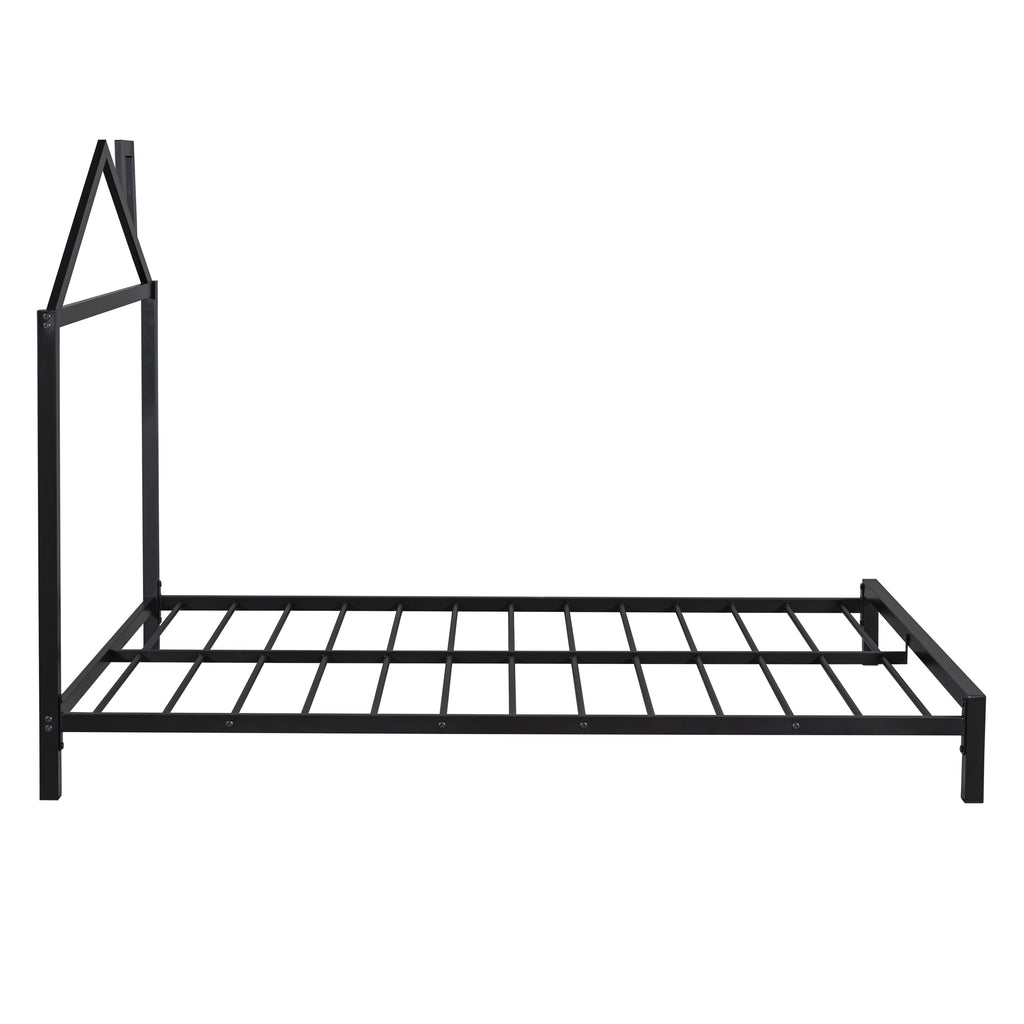 Leoglint Full Size Metal Platform Bed with House-Shaped Headboard Design, Black