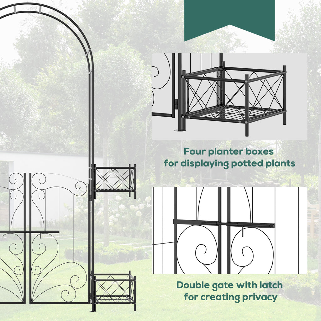 Leoglint 7' Garden Trellis Arbor, Metal Arch Trellis with Gate, Garden Archway for Climbing Vines, Wedding Ceremony Decoration, Black