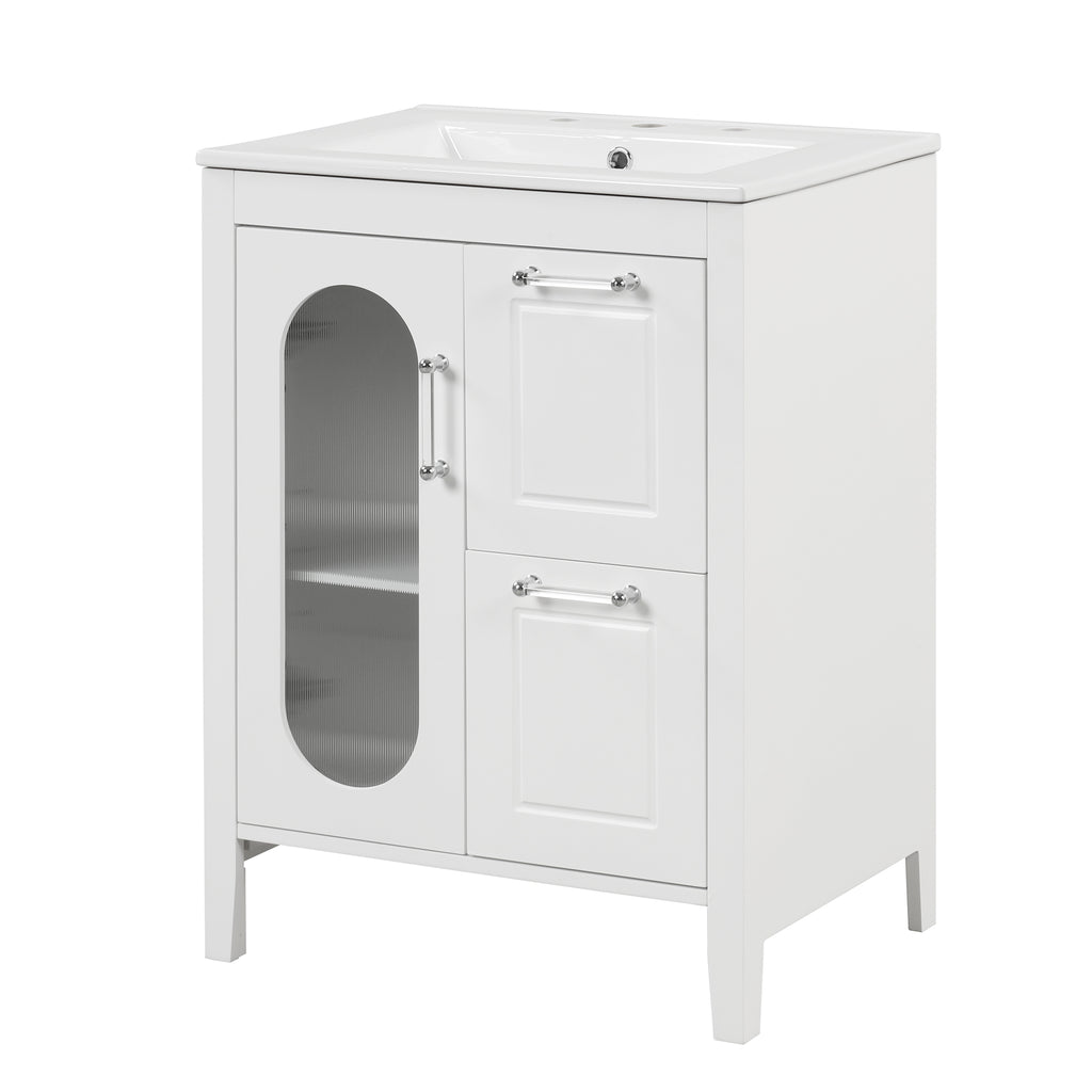 Leoglint 24" Bathroom Vanity with Sink, Bathroom Vanity Cabinet with Two Drawers and Door, Adjustable Shelf, Solid Wood and MDF, White