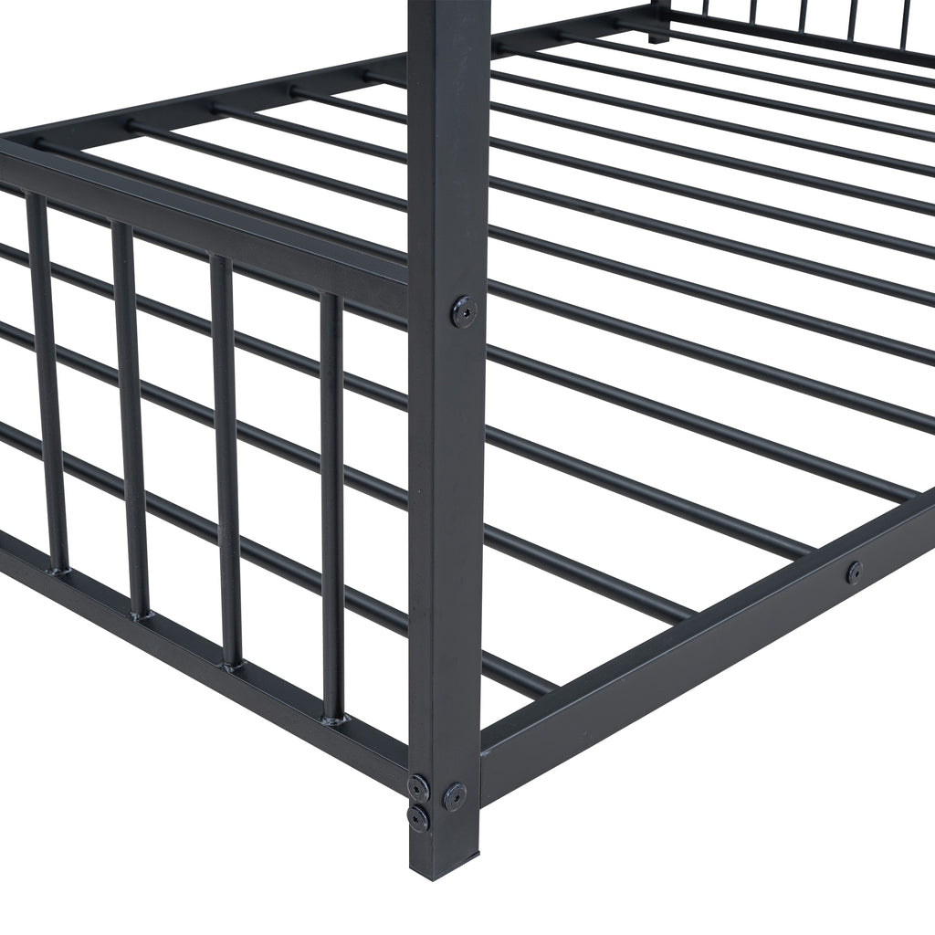 Leoglint Full Size Metal House Bed Frame, Black