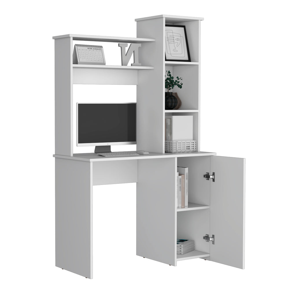 Leoglint Carson Computer Office Desk with Hutch, Single Door Cabinet, Expansive Work Surface and 3-Tier Storage Shelves