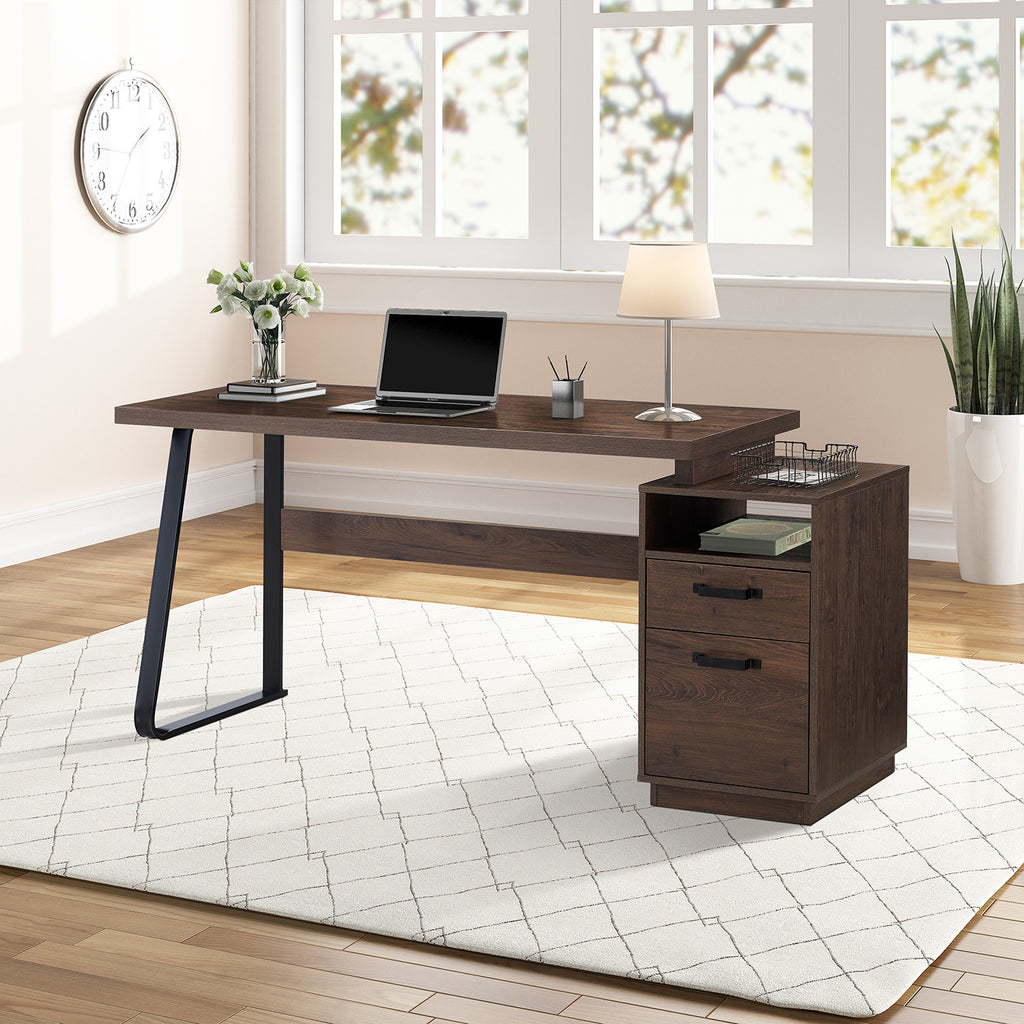 Leoglint Home Computer Office Desk with Drawers/Hanging Letter-size Files, 65 inch Writing Study Table with Drawers