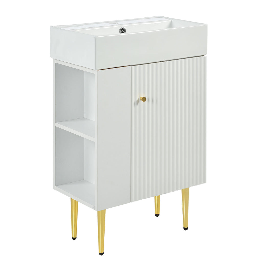 Leoglint 21.6" white Bathroom vanity, Combo Cabinet, Bathroom Storage Cabinet, Single Ceramic Sink, Left side storage